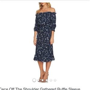 Cece Off Shoulder Ruffle Sleeve Floral Midi Dress